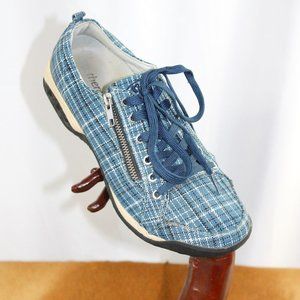 Therafit Sienna Blue Plaid Side Zip Casual Walking Shoe, Size 9.5 (Size 9 fit)